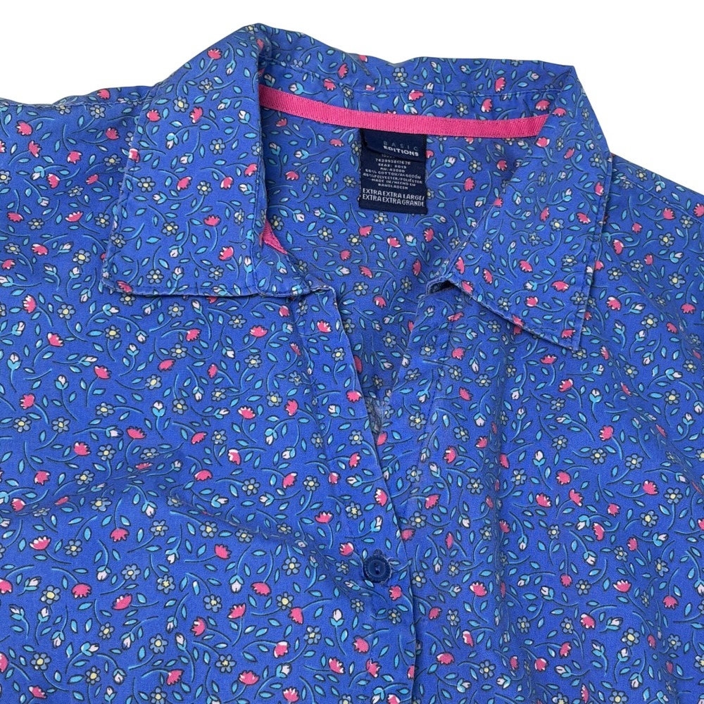 Basic Editions XXL Vintage Button Down Floral Short Sleeve women Cotton Blend